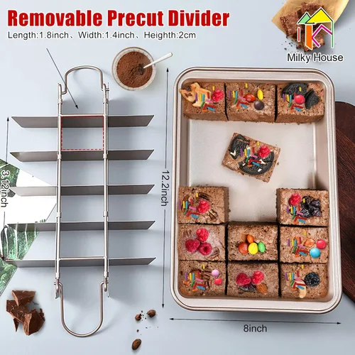 Miniatura 5 de Bandejas para brownie con divisores, bandeja antiadherente para hornear brownie con rebanadoras, bandeja para hornear con 18 moldes precortados