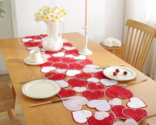 Miniatura 4 de Camino de mesa para el día de San Valentín, decoración del día de San Valentín, 70 pulgadas de largo, bordado rojo y rosa, camino de mesa de corazón