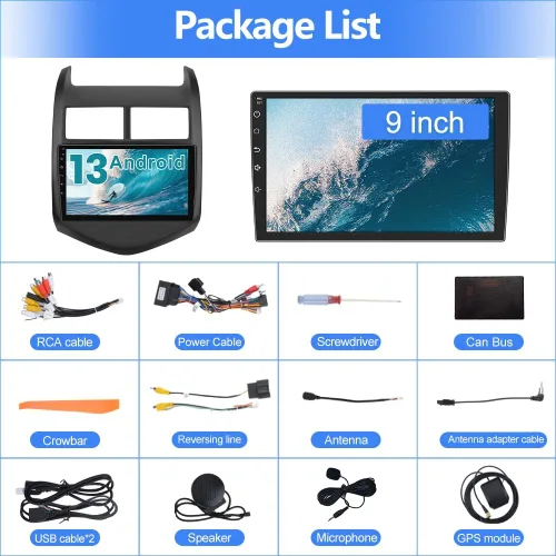 Miniatura 9 de Estéreo de coche Android 13 para Chevy Aveo Sonic 2011-2015, pantalla táctil de 9 pulgadas, radio de coche con CarPlay inalámbrico Android Auto