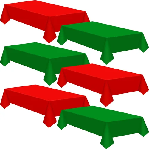 Miniatura 15 de Patelai 6 manteles de Navidad de 60 x 102 pulgadas, desechables, de plástico, para mesas rectangulares, color rojo, verde y blanco