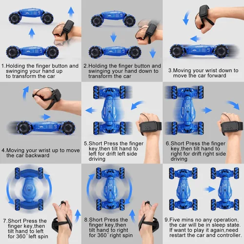 Miniatura 5 de LOOZIX Coche de Acrobacias RC Mejorado con Sensor de Gestos de Mano con Luces y Música, Coche RC de Derrape con Pulverización Controlado por Gestos