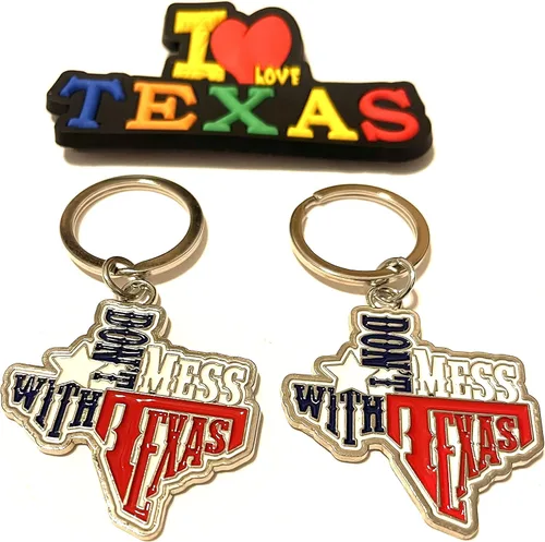 Miniatura 10 de Juego de 2 llaveros de recuerdo de Texas con imán para nevera con texto en inglés "I Love Texas", Diseño de horizonte de Dallas, Mediana