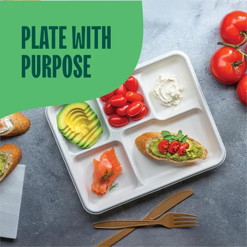 Miniatura 7 de Plato de papel 100% compostable, paquete de 125 unidades bandeja de 5 compartimientos desechable de calidad resistente, ecológica hecha de fibras