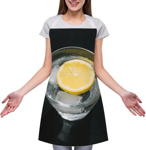 Miniatura 3 de MUSM Apron for Adults - 27.6 X 31.5 Inch, Heavy-Duty Polyester Aprons with Two Large Pockets, Waterproof Lemon And Cup Kitchen Apron for Cooking