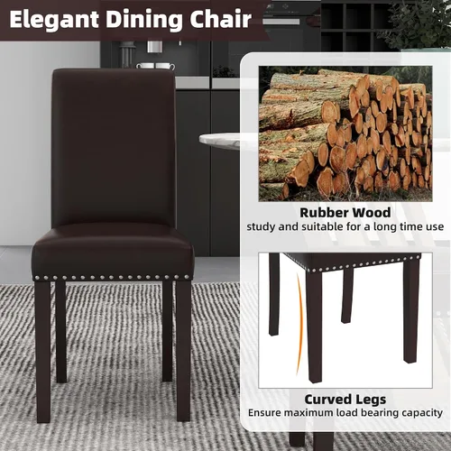 Miniatura 5 de Westice Juego de 8 sillas de comedor tapizadas de tela para cocina, sillas laterales de comedor con ribete de cabeza de clavo y patas de madera