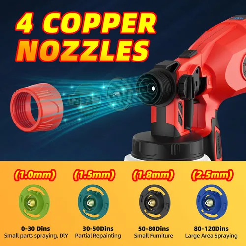 Miniatura 4 de Pulverizador de pintura inalámbrico para batería Milwaukee M18 de 18 V, pistola de pintura eléctrica para casa, 4 boquillas de cobre, pistola