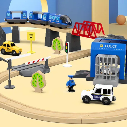 Miniatura 4 de Juego de pistas de tren de madera con pilas, juguete de alta velocidad para niños de 3, 4, 5 años, acoplamientos magnéticos para niños y niñas