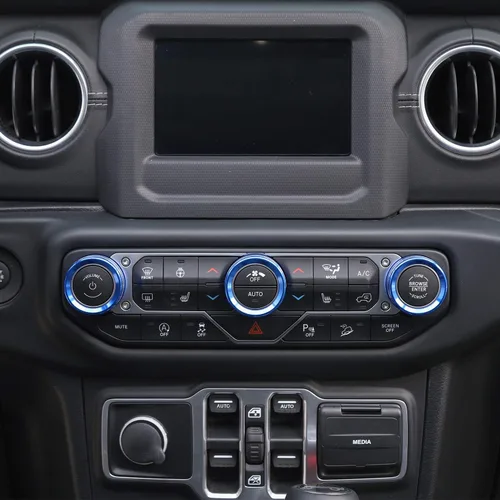 Miniatura 7 de JeCar - Cubierta de perilla de interruptor de aire acondicionado, de aleación de aluminio, compatible con Jeep Wrangler 2018-2023 JL JLU y 2020-2023