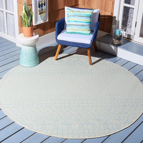 Miniatura 14 de SAFAVIEH Alfombra lavable para exteriores, colección Courtyard de 2.3 x 6.7 pies, beige y azul aguamarina, no desprende pelusa y es fácil