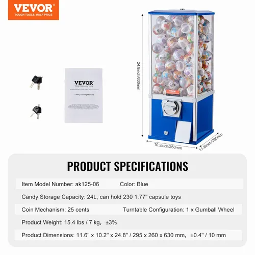 Miniatura 7 de VEVOR - Máquina de chicles para niños, máquina expendedora doméstica de 25" de altura, dispensador de bolas rebotadoras PS, sostiene 230 juguetes