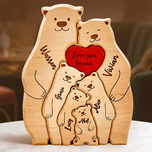 Miniatura 14 de Rompecabezas de oso de madera personalizado con apellidos de 1 a 8 familiares, escultura personalizada con nombre de familia, ideal para Navidad