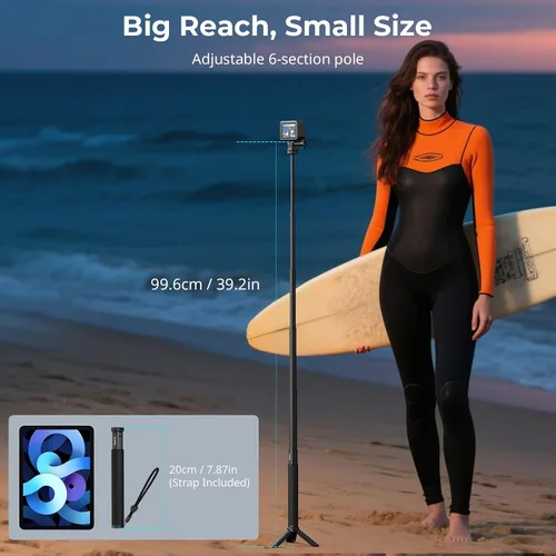 Miniatura 6 de SmallRig Trípode invisible para selfie stick para cámara de acción, poste extensible de 37.4 pulgadas con abrazadera de teléfono para GoPro 13/12