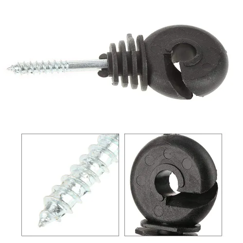 Miniatura 7 de 100 piezas aislador eléctrico negro para cerca, aislador de rosca, poste de madera, aislador de poste de madera y 1 herramienta de enchufe aislador
