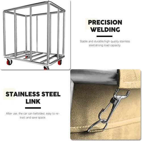 Miniatura 5 de Carrito de lavandería comercial con ruedas, gran rodillo de 11.35 bushels con cesta desmontable forrada en lona impermeable, acero inoxidable Negro