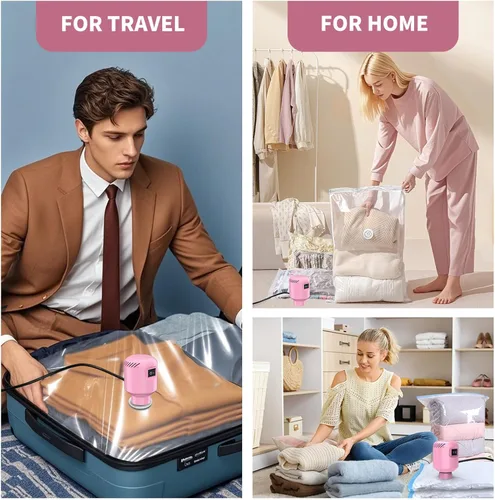 Miniatura 7 de Bolsas de sellado al vacío para ropa de viaje, paquete de 5 bolsas de almacenamiento al vacío para ahorro de espacio con bomba eléctrica, sellador