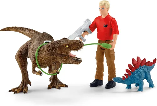 Miniatura 10 de Schleich Dinosaurs - Juego de 5 piezas de tiranosaurio Rex Attack - Juguete de dinosaurio para niños y niñas - Figuras de dinosaurio para niños a