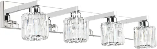 Miniatura 36 de Aipsun Accesorios de Luz Negros para Tocador de Baño Lámpara de Tocador Moderna de Cristal para Baño 4 Luces (Excluye Bombilla)