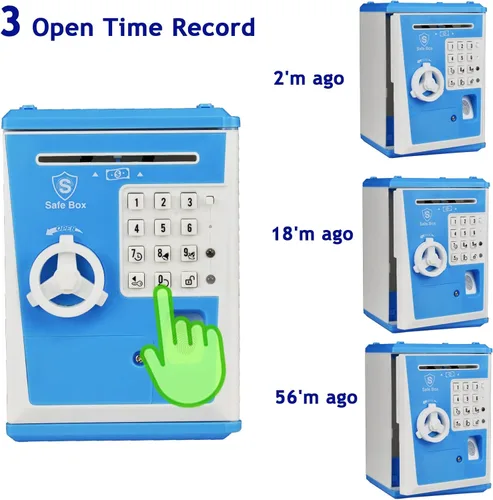 Miniatura 4 de Caja fuerte para niños con contraseña por huella dactilar, alcancía parlante, cajero automático, para dinero real, juguete de regalo para niños de 5
