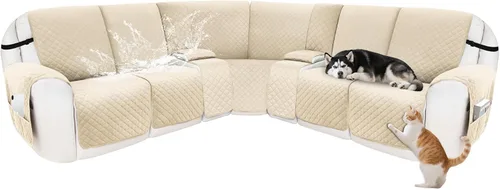 Miniatura 32 de Fundas para sofá modular reclinable, de terciopelo en forma de L, funda de consola central para perros y mascotas, lavable antideslizante, 1 funda