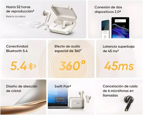 Miniatura 4 de realme Air 7 - Audífonos inalámbricos verdaderos, reducción de ruido activa de 52 dB, sonido de alta resolución, LHDC, controlador de graves Púrpura