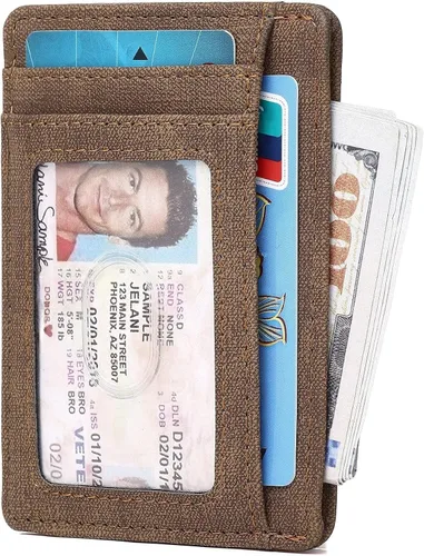 CarrKen Cartera minimalista delgada para hombres, carteras de bolsillo frontal, cartera de cuero con bloqueo RFID para hombres y mujeres