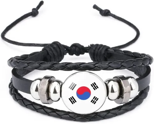 Miniatura 116 de vmcoatdu Mundial Muchas Banderas Nacionales Brazalete Retro de Aleación de Cuero para Pulsera de Cuerda Trenzada de Bandera Nacional