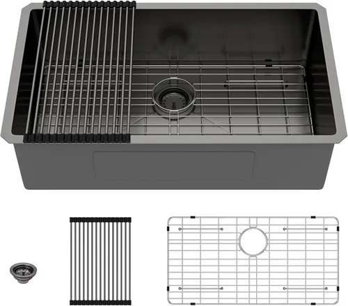 Miniatura 30 de Lordear Fregadero de cocina para interiores y exteriores de 15 x 17 con grifo plegable, Samll Bar Prep 16 calibre T304 de acero inoxidable
