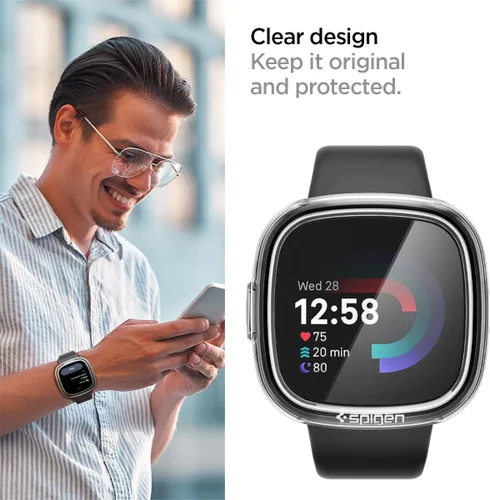 Miniatura 4 de Spigen Ultra híbrido diseñado para Fitbit Versa 4 / Sense 2 con protector de pantalla de vidrio templado, funda para reloj inteligente, transparente