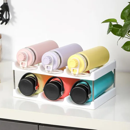 Miniatura 6 de LANDNEOO Soporte organizador apilable para botellas de agua, para la organización de vasos grandes de Stanley y otros, estante de plástico blanco