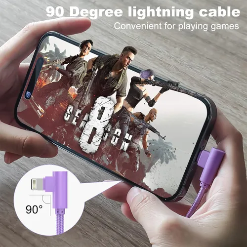 Miniatura 6 de Cargador para iPhone, 3 unidades de 10 pies, cables USB A a Lightning de 90 grados, certificado MFi, cable de carga rápida trenzado de nailon