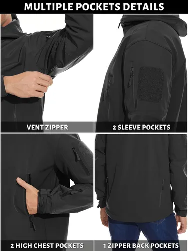 Miniatura 4 de TACVASEN Chaquetas de lluvia tácticas militares para hombre, de forro polar cálido, softshell, con capucha, snowboard