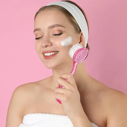 Miniatura 4 de Cepillo de limpieza facial de cerdas suaves, cepillo exfoliante facial con mango acrílico, cepillo exfoliante de lavado facial, cepillos exfoliantes
