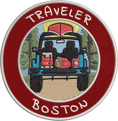 Parche bordado de Boston de alta calidad para planchar o coser, insignia decorativa, emblema de recuerdo de vacaciones, equipo de viaje, ropa, Rojo