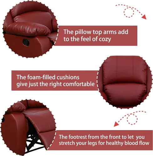 Miniatura 4 de Juego de sofá reclinable manual, muebles de cuero regenerado para sala de estar, sofás reclinables de cuero con portavasos, consola