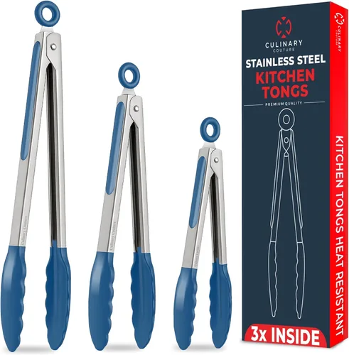 Miniatura 11 de Pinzas de cocina para cocinar con puntas de silicona, pinzas resistentes al calor para servir alimentos, 7 pulgadas, 9 pulgadas, 12 pulgadas, pinzas