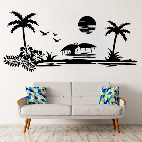 Miniatura 2 de Gran playa paisaje palmera sol pared calcomanía cámper rv autocaravana océano camping viaje naturaleza pegatina dormitorio vinilo decoración YT6767