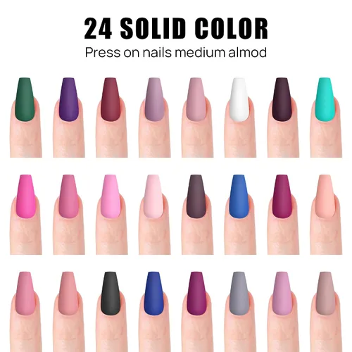 Miniatura 3 de 576 uñas postizas con forma de ballet de ataúd, uñas postizas acrílicas de cobertura completa, 24 colores con pegamento de uñas de 0.24 onzas