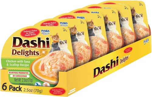 Miniatura 11 de INABA Dashi Delights para gatos, guarnición de pollo desmenuzado con caldo de hojuelas de bonito, complemento de comida para gatos con taurina
