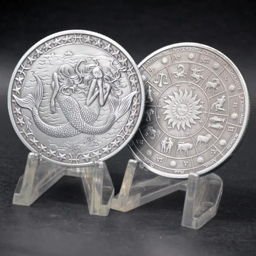 Miniatura 6 de Aomcisi Moneda creativa de doce constelaciones del zodiaco Monedas conmemorativas de plata antigua, decoración del hogar, manualidades, colección