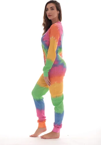 Miniatura 2 de #followme Womens Henley Thermal Onesie Buffalo Plaid and Tie Dye
