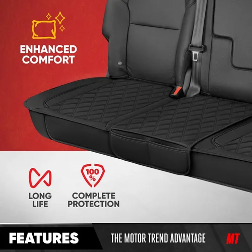 Miniatura 2 de Motor Trend - Cojín de asiento trasero, funda de piel sintética con costuras en diamante para automóvil, camión y SUV, acolchado, impermeable, Negro