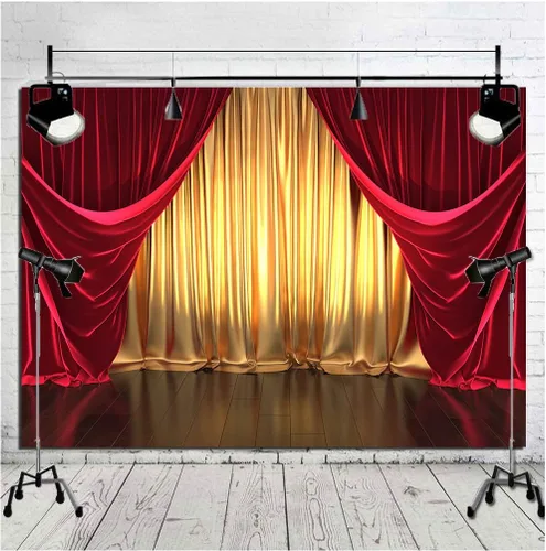 Miniatura 8 de GYA Telón de fondo rojo dorado para fiesta, 7 x 5 pies, teatro, baile de máscaras, baile de graduación, fondo para niños, familia, negocios