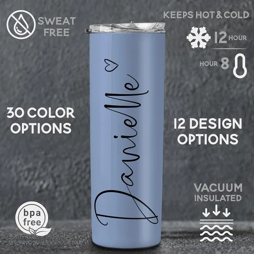 Miniatura 6 de Regalos individuales personalizados para mujer, vaso delgado personalizado de 20 onzas con pajita, regalo para ella 12 fuentes, 30 colores Vaso