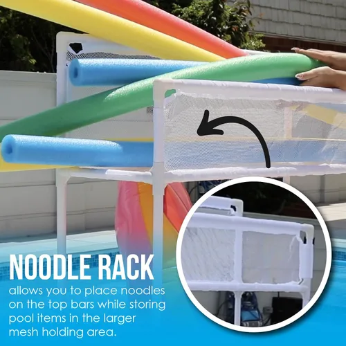 Miniatura 5 de Organizador y soporte de equipos de almacenamiento para piscina - Churros de piscina, juguetes, pelotas y flotadores, contenedor de malla rodante