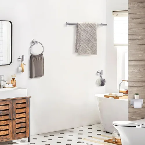 Miniatura 6 de TQKAG Juego de 5 Piezas de Soportes para Toallas de Baño de Níquel Cepillado Juego de Herrajes de Baño de Acero Inoxidable Portarrollos de Papel