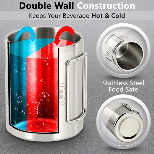 Miniatura 5 de M-Tac Taza de café de viaje de acero inoxidable de 13,6 oz con mango