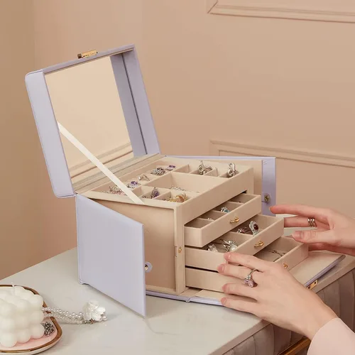 Miniatura 57 de vlando joyero organizador clásico de piel sintética con espejo y con llave