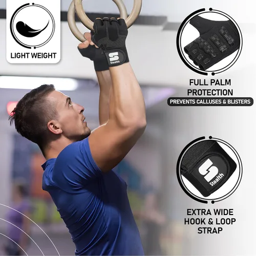Miniatura 2 de Stealth Sports Guantes de entrenamiento de levantamiento de pesas para hombres y mujeres, agarre acolchado de gel antideslizante, protección