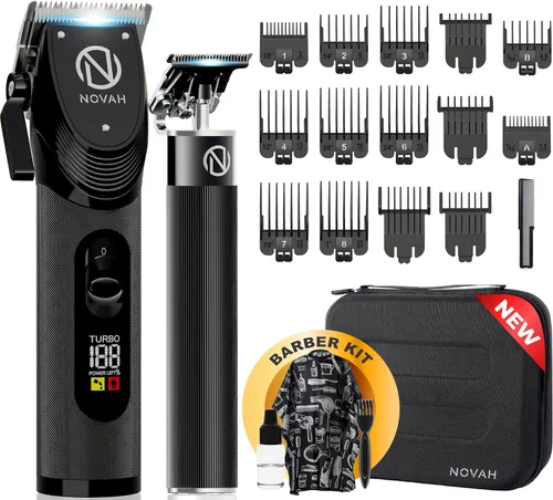 NOVAH Grooming - Cortapelo profesional para hombres, juego de cortapelos y recortadores para barbero, cortapelos inalámbrico para hombres, kit de