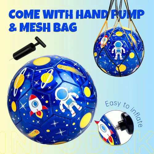 Miniatura 3 de INPODAK Balón de fútbol tamaño 3 para niños pequeños, bola azul de astronauta de dibujos animados para niños de 2 a 8 años, pelotas de fútbol